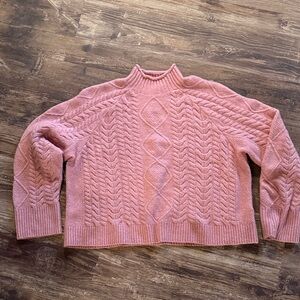 J. Crew Soft Pink Cable Knit Turtleneck Sweater Cashmere